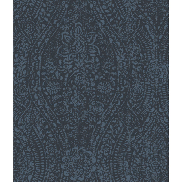 Ornate Ogee Blue Peel & Stick Wallpaper with Global Glam Ogee Pattern - York RMK11569WP