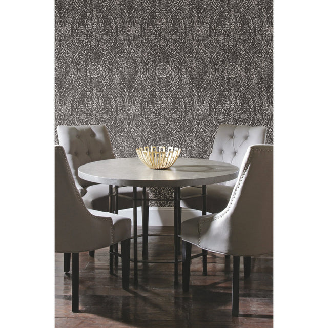 Ornate Ogee Taupe Peel & Stick Wallpaper with Glam Global Ogee Pattern - York RMK11570WP