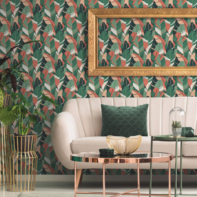 Hearts Of Palm Green Peel & Stick Wallpaper with Modern Botanical Leaves - York RMK11572RL