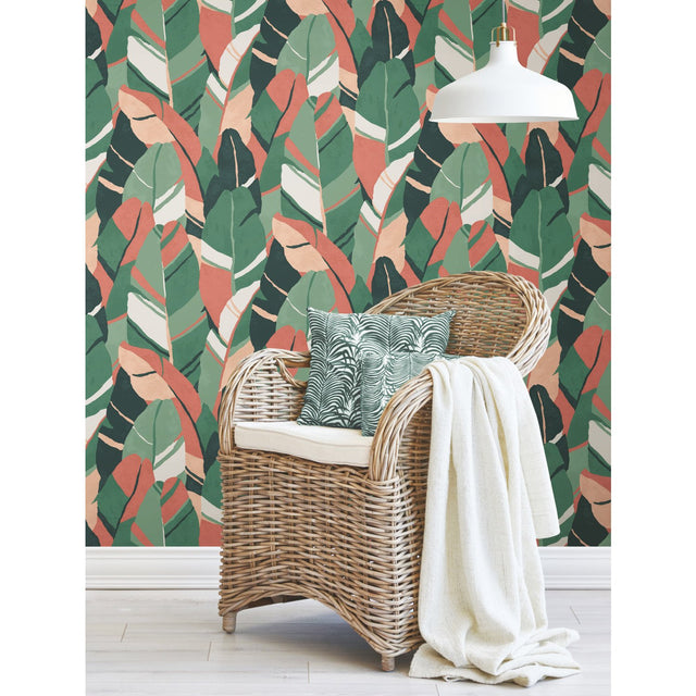 Hearts Of Palm Green Peel & Stick Wallpaper with Modern Botanical Leaves - York RMK11572RL