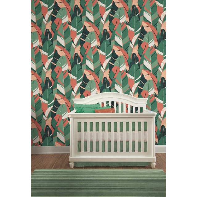 Hearts Of Palm Green Peel & Stick Wallpaper with Modern Botanical Leaves - York RMK11572RL