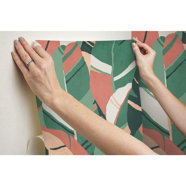 Hearts Of Palm Green Peel & Stick Wallpaper with Modern Botanical Leaves - York RMK11572RL