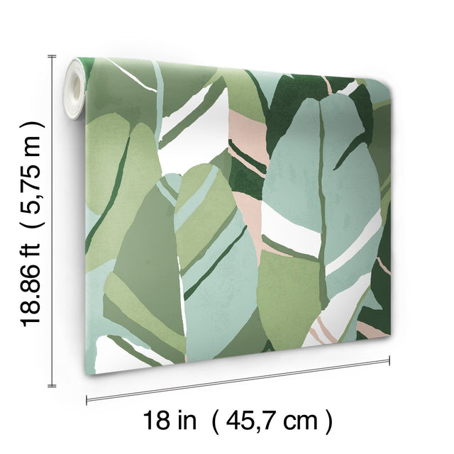 Hearts Of Palm Green Peel & Stick Wallpaper with Botanical Leaves Motif, Modern Style - York RMK11574RL