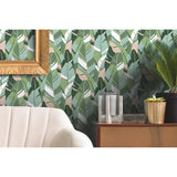 Hearts Of Palm Green Peel & Stick Wallpaper with Botanical Leaves Motif, Modern Style - York RMK11574RL