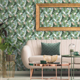 Hearts Of Palm Green Peel & Stick Wallpaper with Botanical Leaves Motif, Modern Style - York RMK11574RL