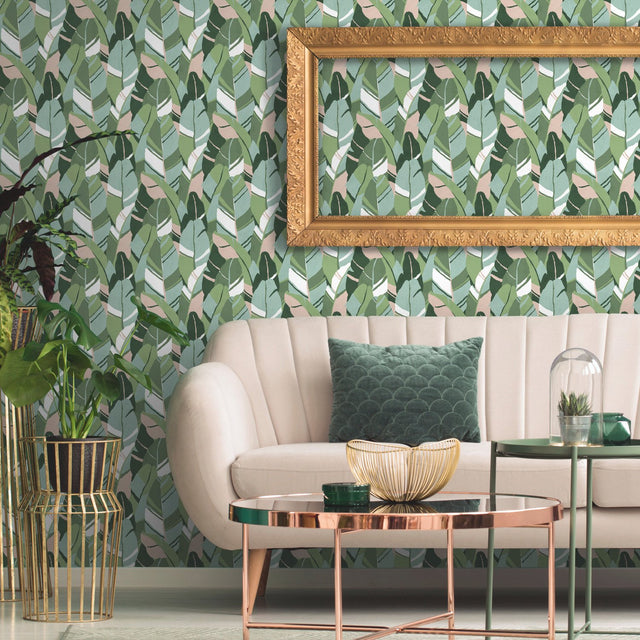 Hearts Of Palm Green Peel & Stick Wallpaper with Botanical Leaves Motif, Modern Style - York RMK11574RL