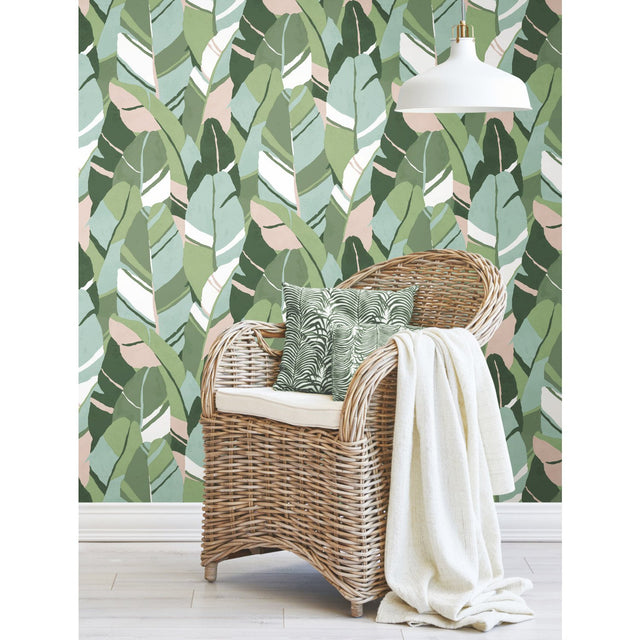 Hearts Of Palm Green Peel & Stick Wallpaper with Botanical Leaves Motif, Modern Style - York RMK11574RL
