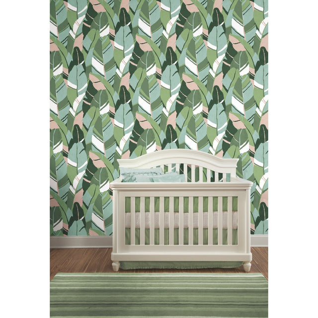 Hearts Of Palm Green Peel & Stick Wallpaper with Botanical Leaves Motif, Modern Style - York RMK11574RL