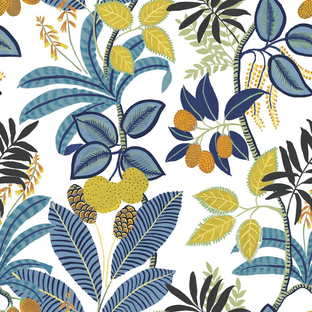 Funky Jungle Blue Peel & Stick Wallpaper with Tropical Botanical Novelty Pattern - York RMK11577RL