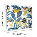 Funky Jungle Blue Peel & Stick Wallpaper with Tropical Botanical Novelty Pattern - York RMK11577RL