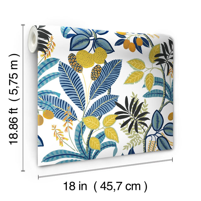 Funky Jungle Blue Peel & Stick Wallpaper with Tropical Botanical Novelty Pattern - York RMK11577RL