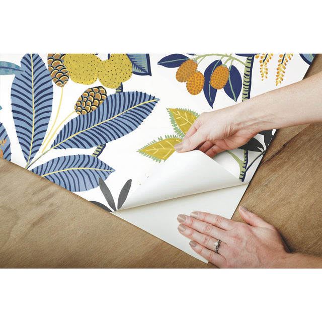 Funky Jungle Blue Peel & Stick Wallpaper with Tropical Botanical Novelty Pattern - York RMK11577RL