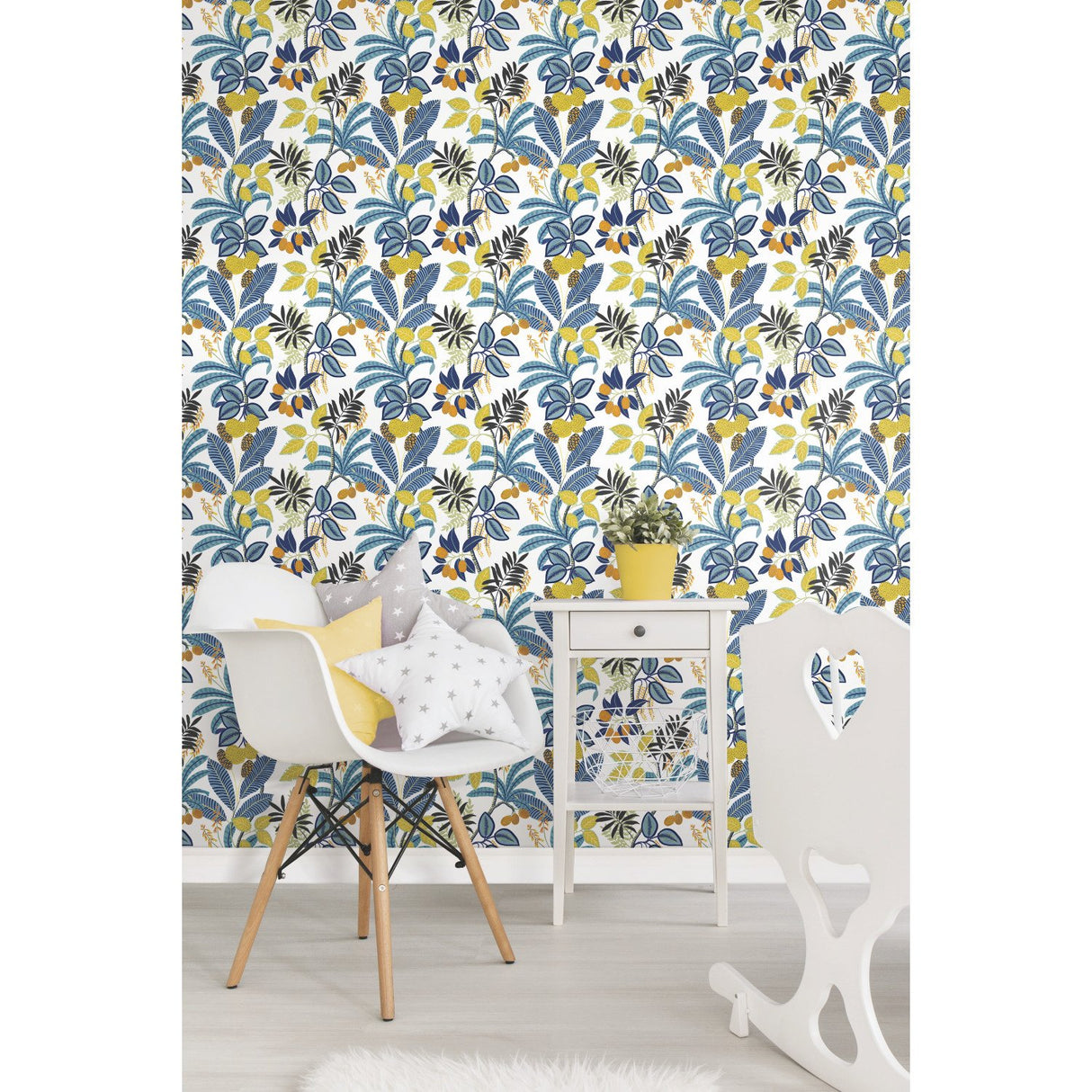 Funky Jungle Blue Peel & Stick Wallpaper with Tropical Botanical Novelty Pattern - York RMK11577RL
