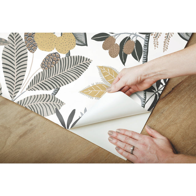 Funky Jungle Yellow Peel & Stick Wallpaper with Tropical Botanical Novelty Pattern - York RMK11578RL