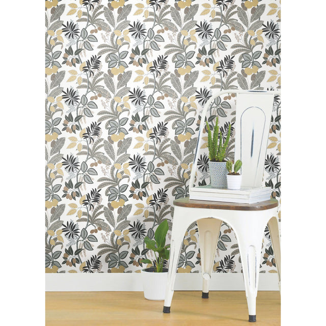 Funky Jungle Yellow Peel & Stick Wallpaper with Tropical Botanical Novelty Pattern - York RMK11578RL