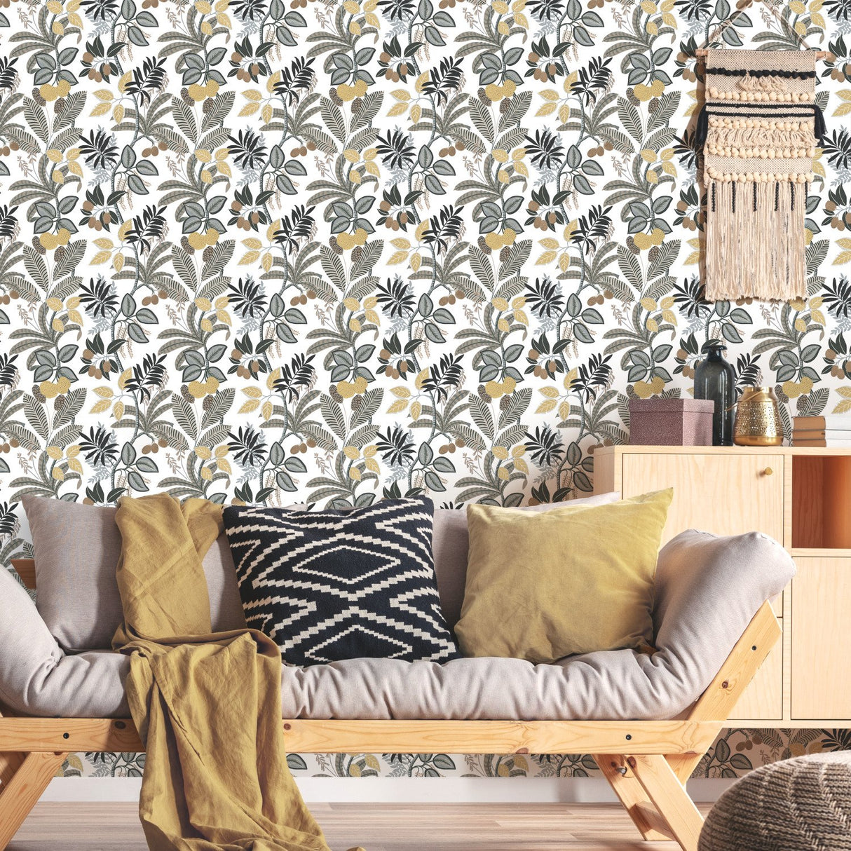 Funky Jungle Yellow Peel & Stick Wallpaper with Tropical Botanical Novelty Pattern - York RMK11578RL