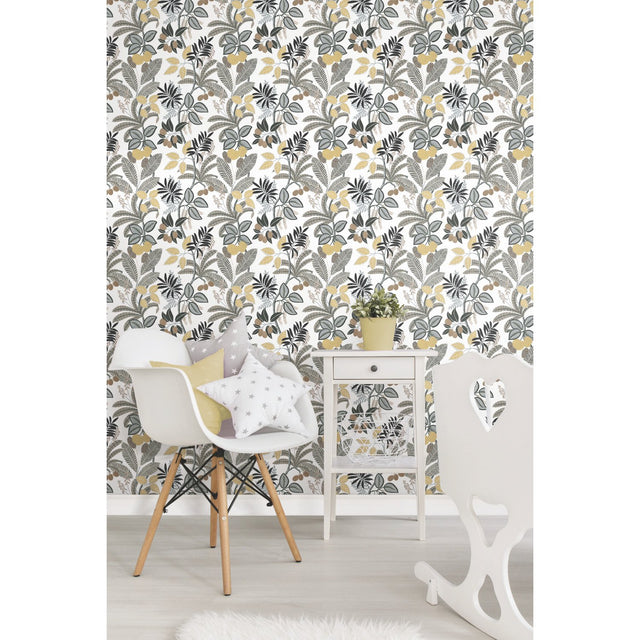 Funky Jungle Yellow Peel & Stick Wallpaper with Tropical Botanical Novelty Pattern - York RMK11578RL