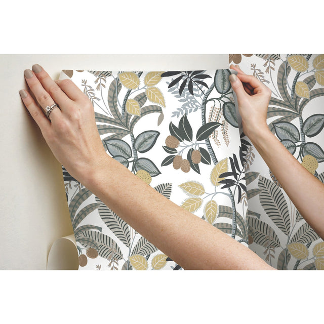 Funky Jungle Yellow Peel & Stick Wallpaper with Tropical Botanical Novelty Pattern - York RMK11578RL