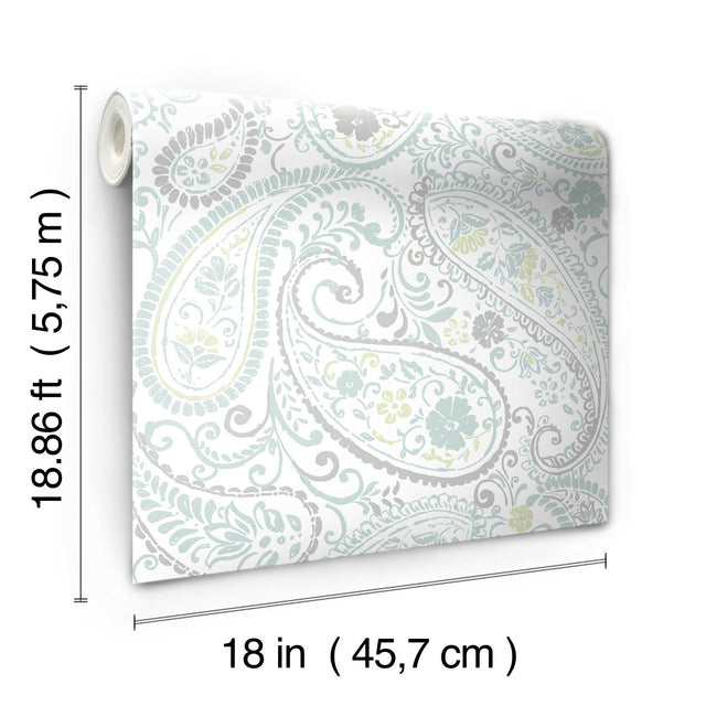 Paisley Prince Grey Peel & Stick Wallpaper with Modern Global Paisley Pattern - York RMK11583RL