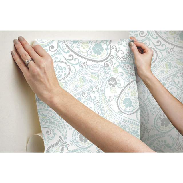 Paisley Prince Grey Peel & Stick Wallpaper with Modern Global Paisley Pattern - York RMK11583RL