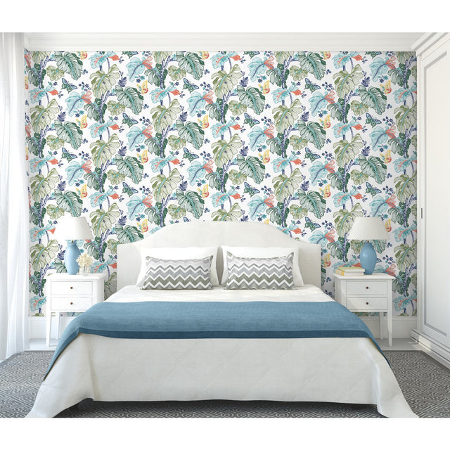 Boho Palm Orange Peel & Stick Wallpaper with Botanical Leaves - RoomMates RMK11587RL