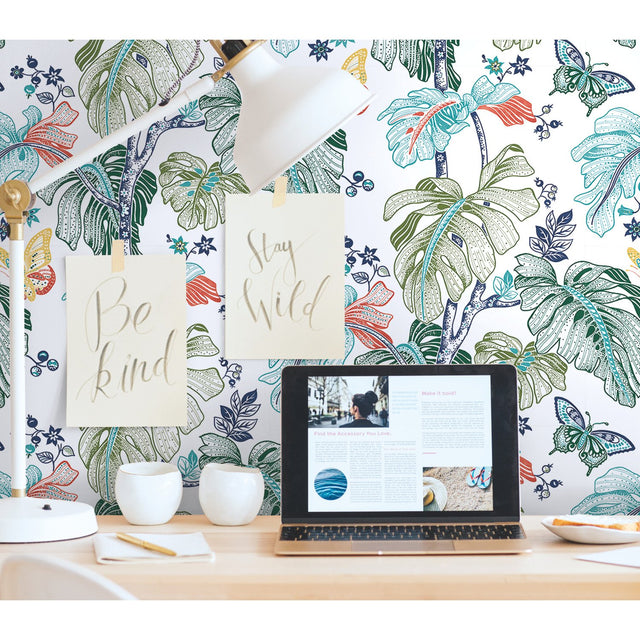 Boho Palm Orange Peel & Stick Wallpaper with Botanical Leaves - RoomMates RMK11587RL
