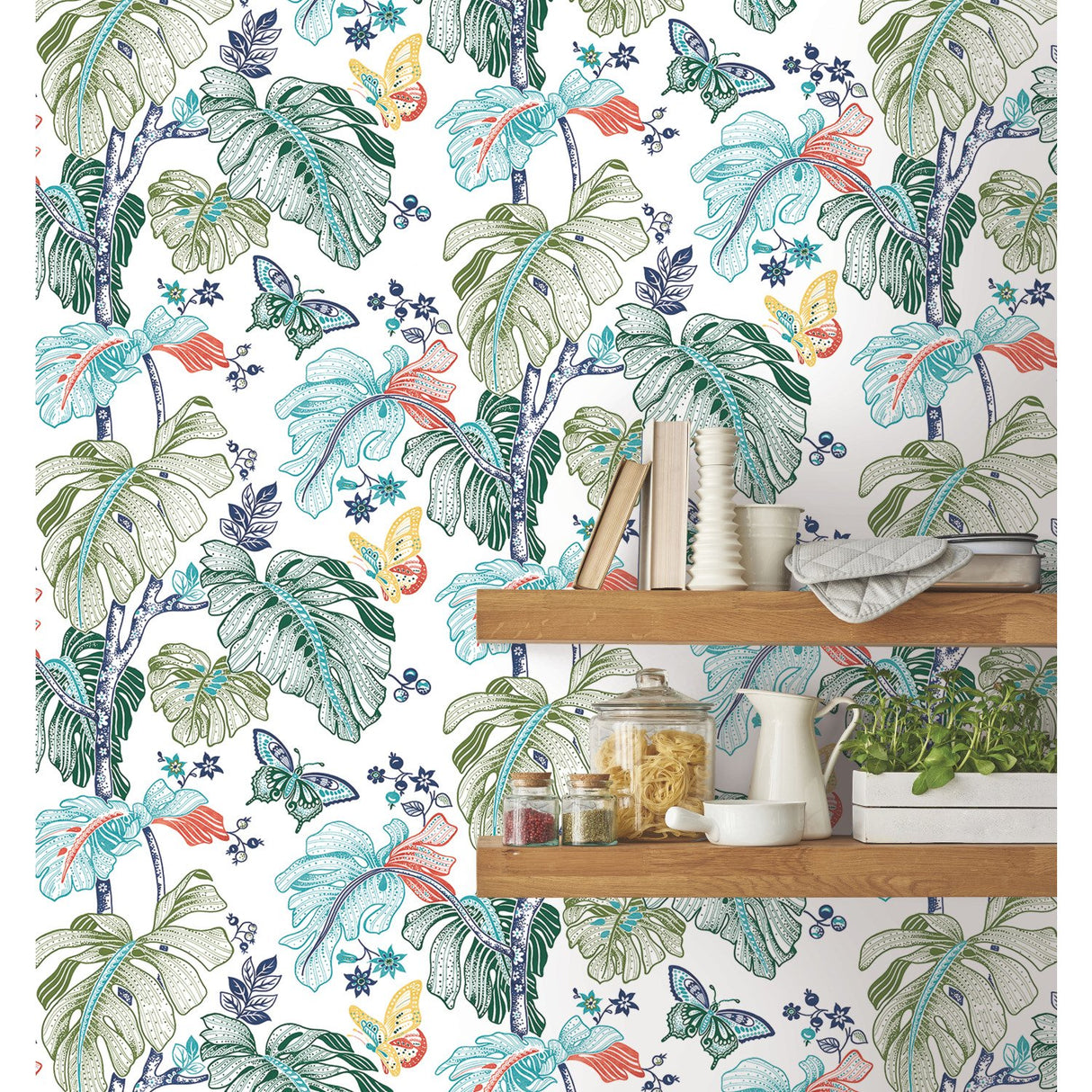 Boho Palm Orange Peel & Stick Wallpaper with Botanical Leaves - RoomMates RMK11587RL