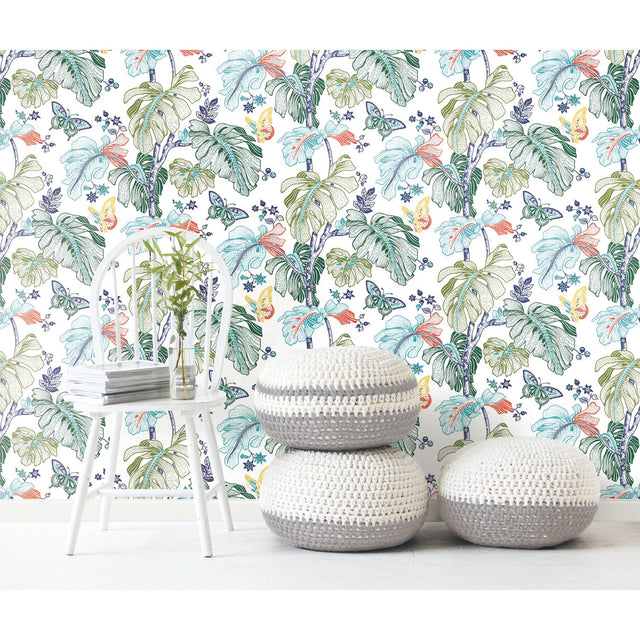 Boho Palm Orange Peel & Stick Wallpaper with Botanical Leaves - RoomMates RMK11587RL