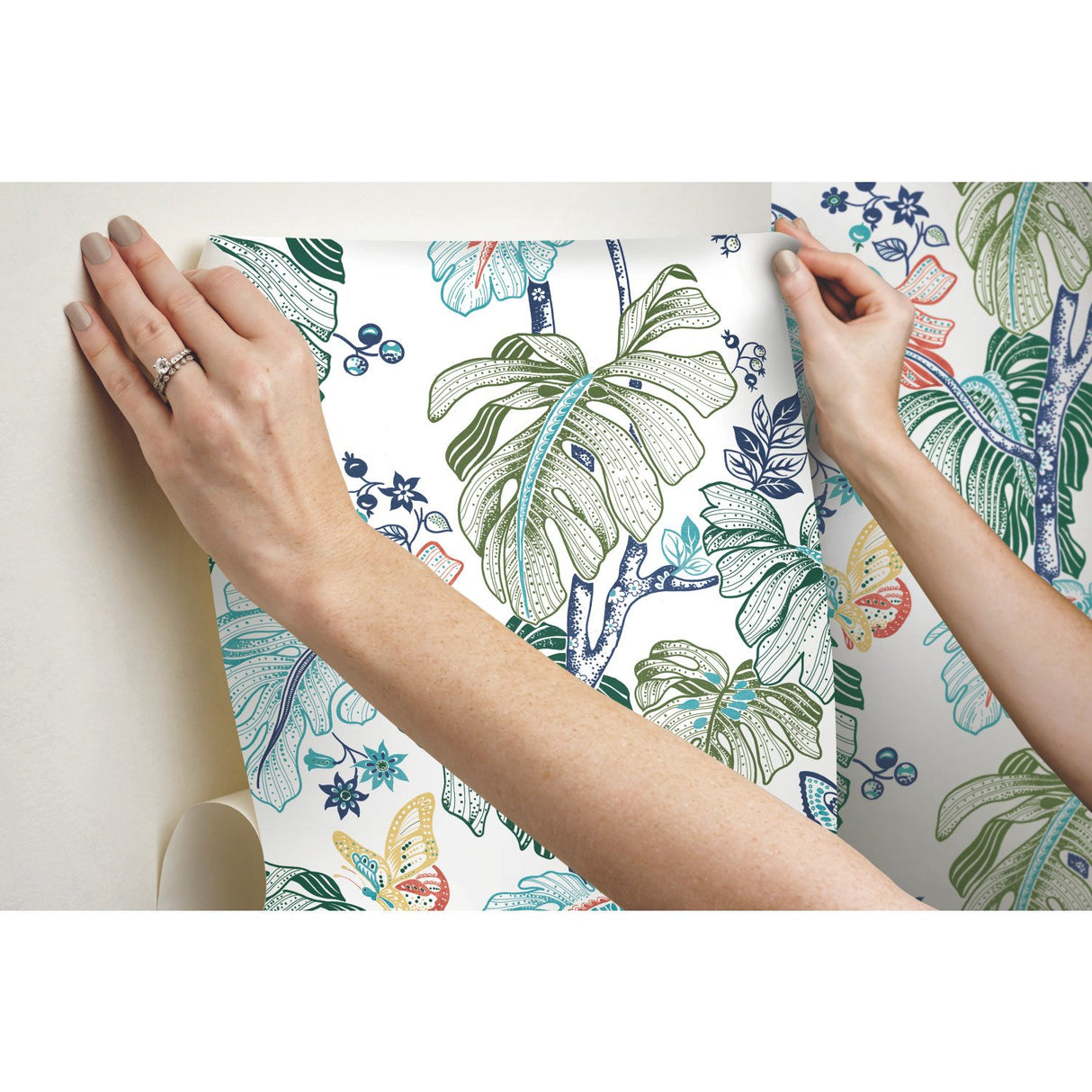Boho Palm Orange Peel & Stick Wallpaper with Botanical Leaves - RoomMates RMK11587RL