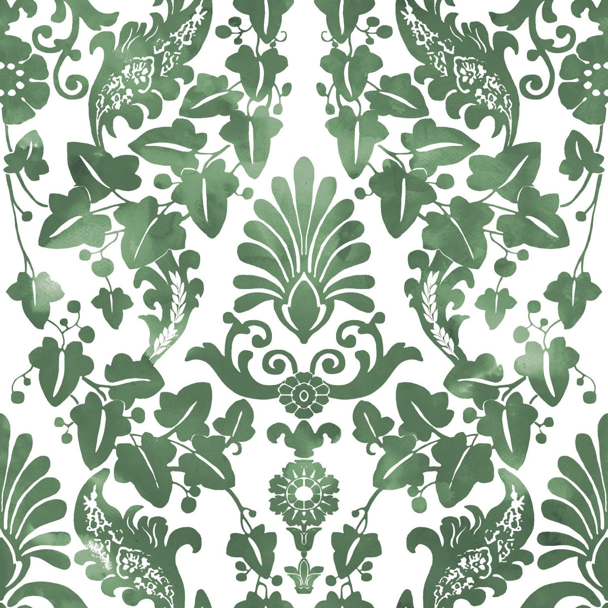 Vine Damask Green Peel & Stick Wallpaper with Botanical Traditional Motif - York RMK11596RL