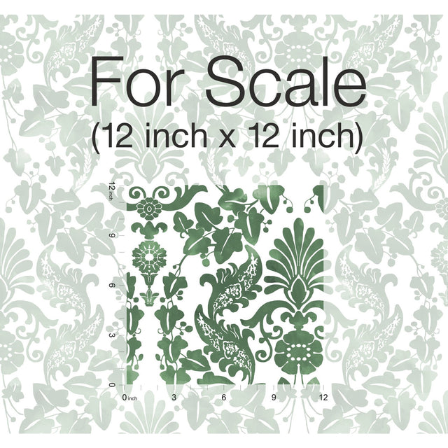 Vine Damask Green Peel & Stick Wallpaper with Botanical Traditional Motif - York RMK11596RL