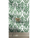 Vine Damask Green Peel & Stick Wallpaper with Botanical Traditional Motif - York RMK11596RL