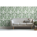 Vine Damask Green Peel & Stick Wallpaper with Botanical Traditional Motif - York RMK11596RL