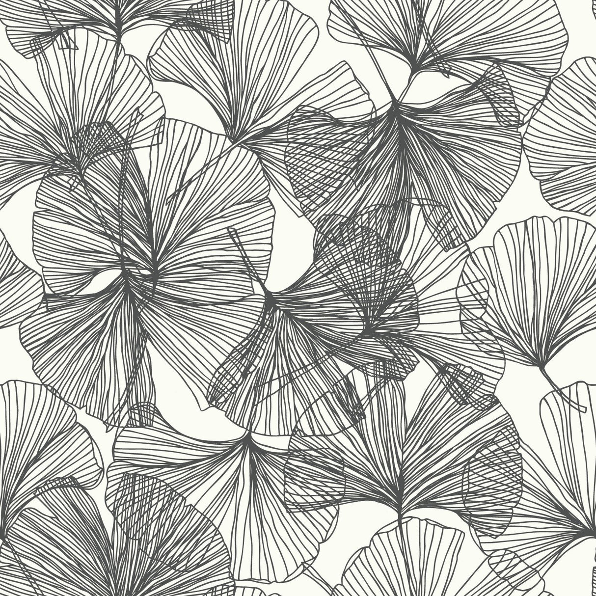 Ginkgo Leaves Black Peel & Stick Wallpaper with Modern Botanical Leaf Pattern - RoomMates RMK11601WP
