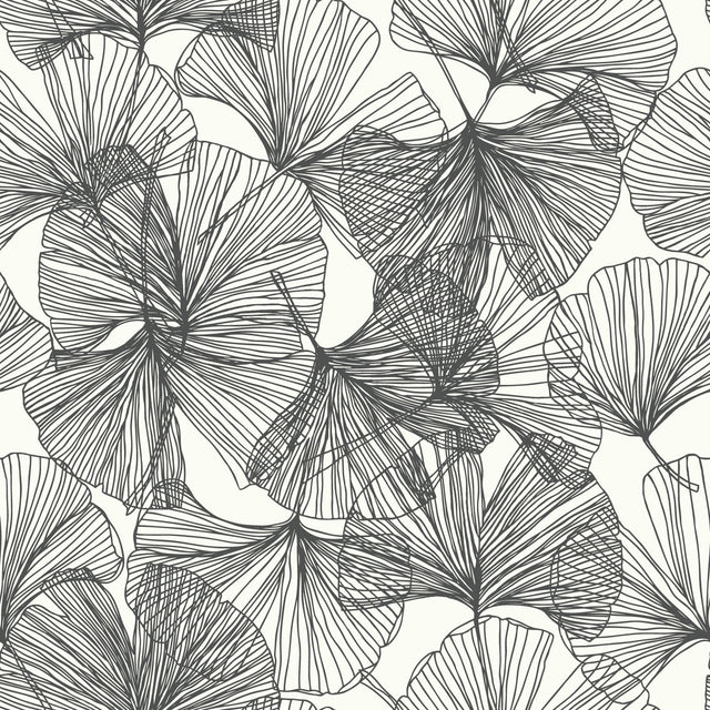 Ginkgo Leaves Black Peel & Stick Wallpaper with Modern Botanical Leaf Pattern - RoomMates RMK11601WP