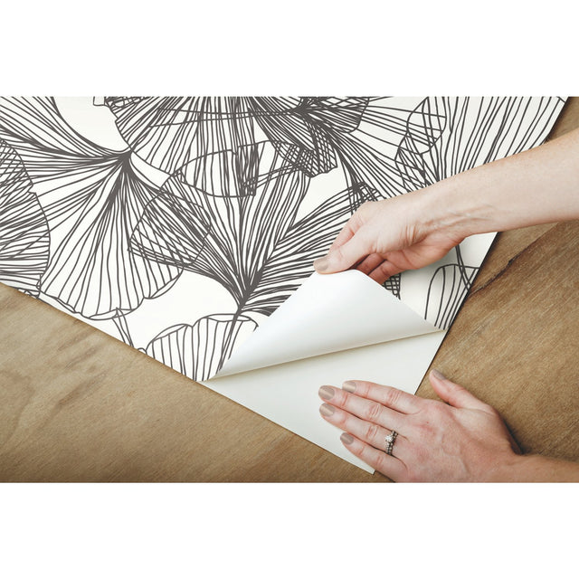 Ginkgo Leaves Black Peel & Stick Wallpaper with Modern Botanical Leaf Pattern - RoomMates RMK11601WP
