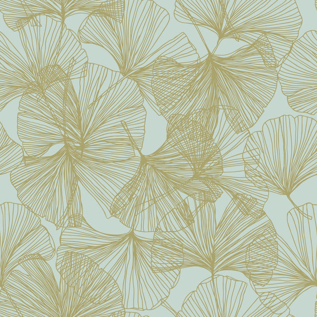 Ginkgo Leaves Green Peel & Stick Wallpaper with Metallic Accents - York RMK11602WP