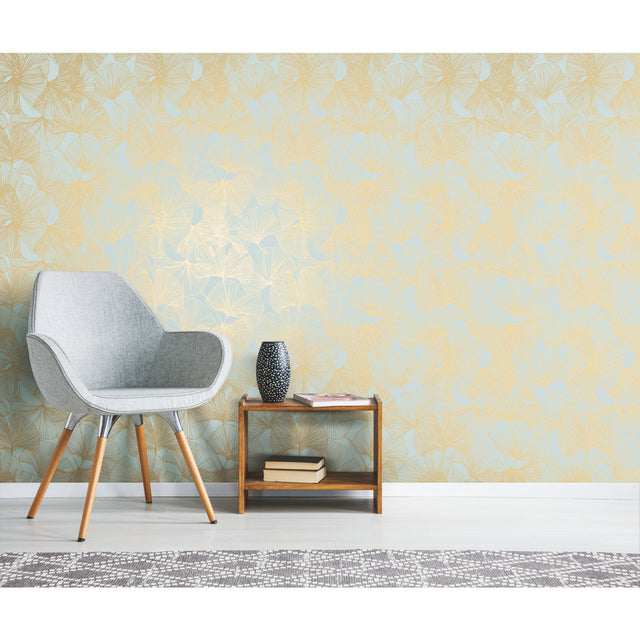 Ginkgo Leaves Green Peel & Stick Wallpaper with Metallic Accents - York RMK11602WP