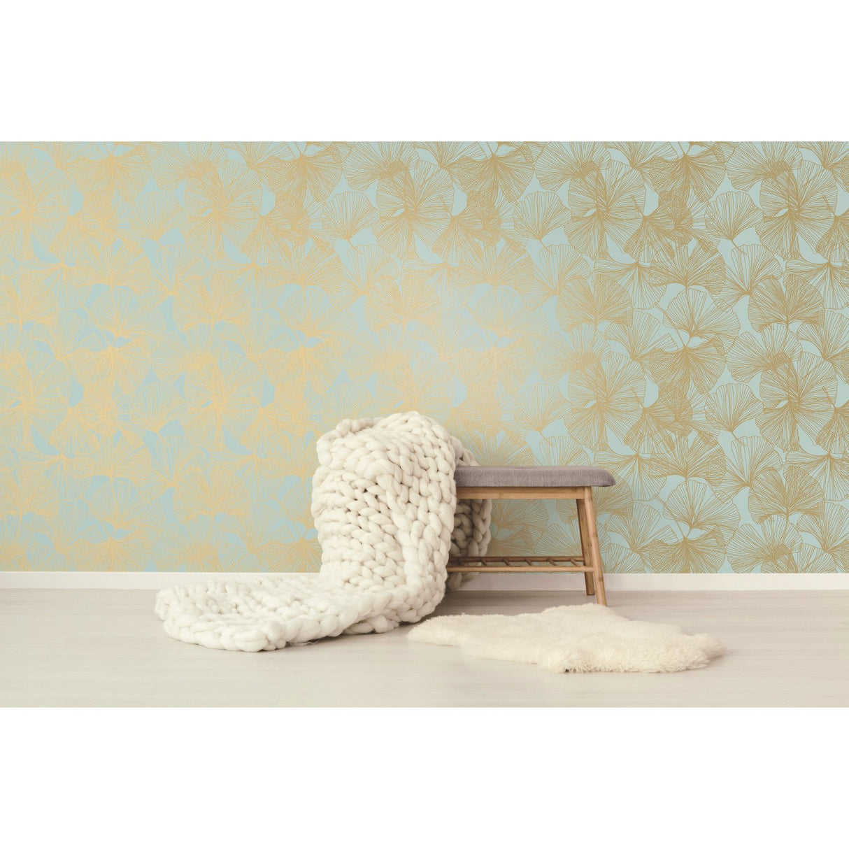 Ginkgo Leaves Green Peel & Stick Wallpaper with Metallic Accents - York RMK11602WP