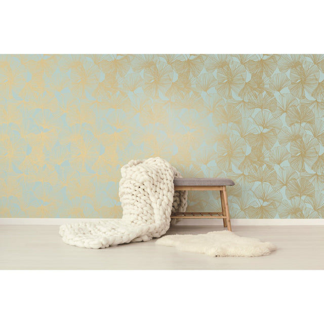 Ginkgo Leaves Green Peel & Stick Wallpaper with Metallic Accents - York RMK11602WP