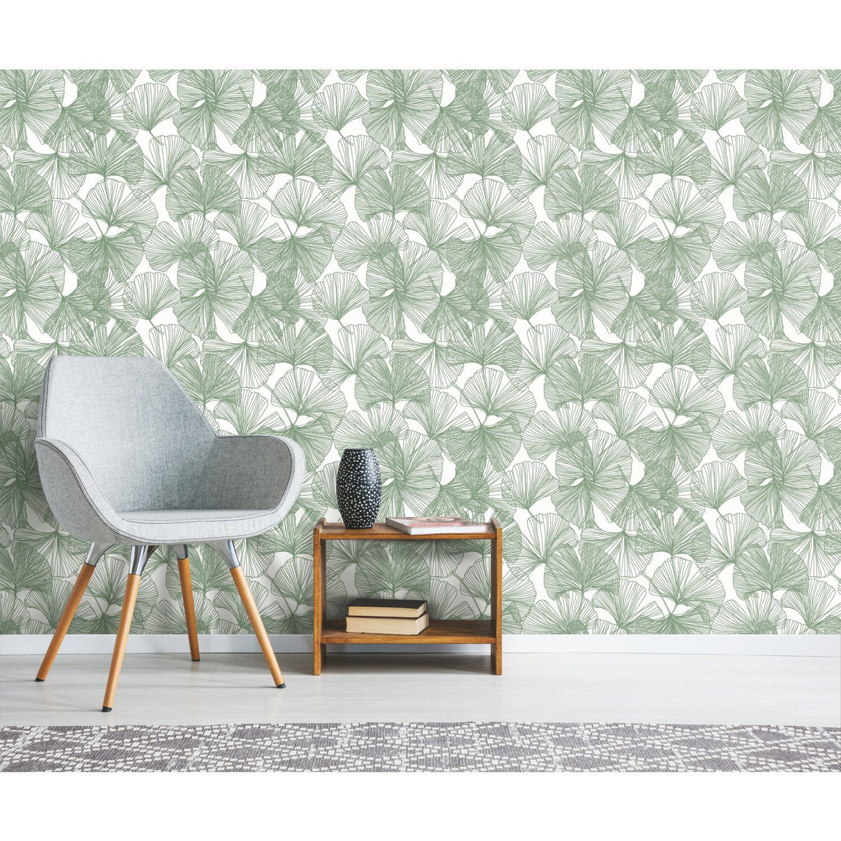 Ginkgo Leaves Green Peel & Stick Wallpaper with Modern Botanical Leaf Pattern - York RMK11603WP