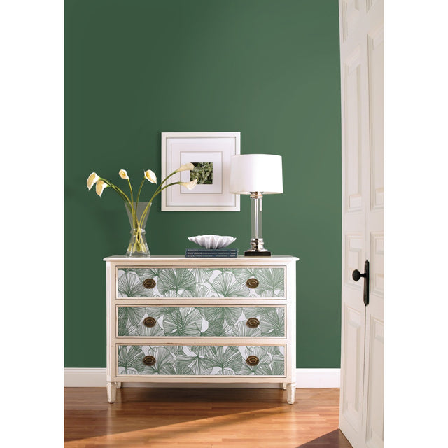 Ginkgo Leaves Green Peel & Stick Wallpaper with Modern Botanical Leaf Pattern - York RMK11603WP