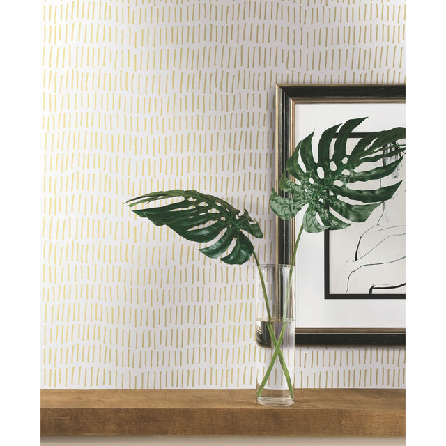Tick Marks Gold Peel & Stick Wallpaper with Metallic Whimsical Novelty Pattern - York RMK11612WP