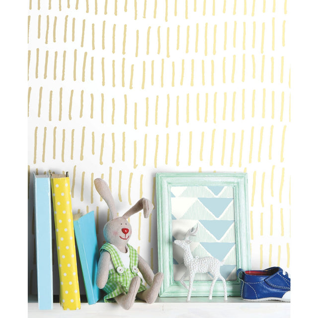 Tick Marks Gold Peel & Stick Wallpaper with Metallic Whimsical Novelty Pattern - York RMK11612WP