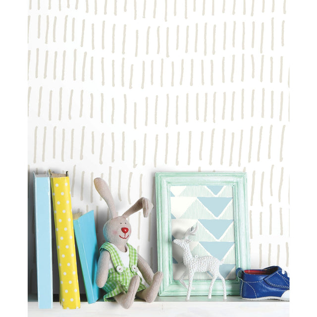 Tick Marks Beige Peel & Stick Wallpaper with Hand-Drawn Global Novelty Motif - York RMK11613WP