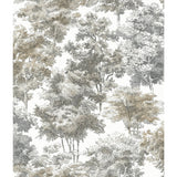 Old World Trees Grey Peel & Stick Wallpaper with Vintage Botanical Trees Pattern - York RMK11614WP