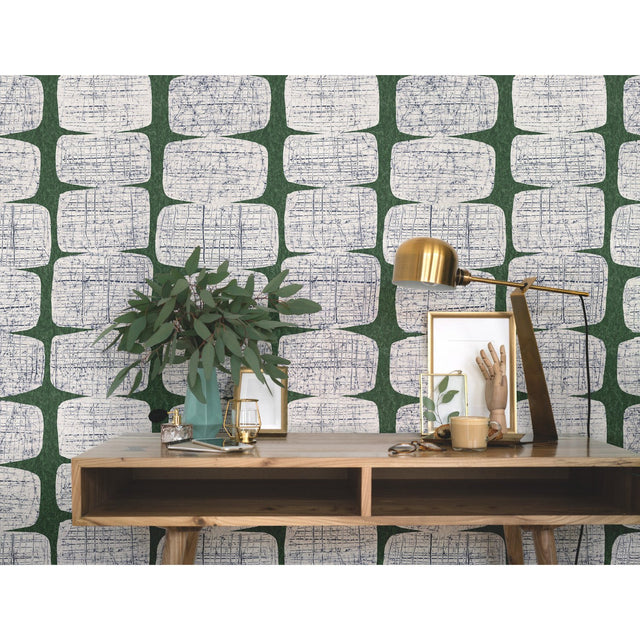 Mid-Century Beads Green Peel & Stick Wallpaper with Geometric Abstract Motif - York RMK11619RL