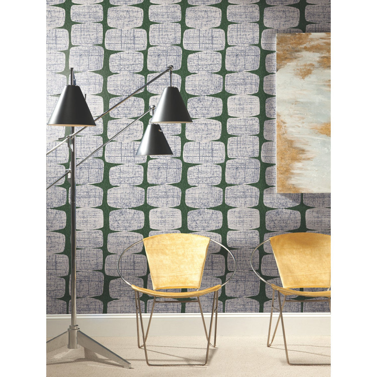 Mid-Century Beads Green Peel & Stick Wallpaper with Geometric Abstract Motif - York RMK11619RL