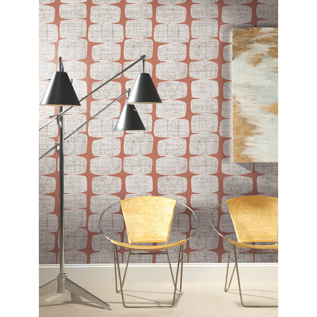 Mid-Century Beads Orange Peel & Stick Wallpaper with Geometric Abstract Pattern - York RMK11620RL