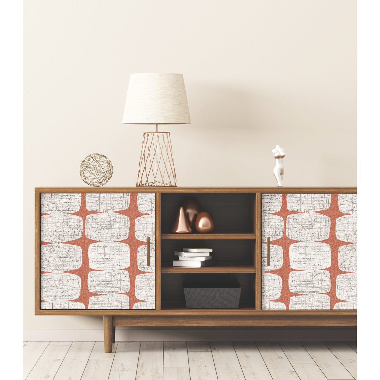Mid-Century Beads Orange Peel & Stick Wallpaper with Geometric Abstract Pattern - York RMK11620RL